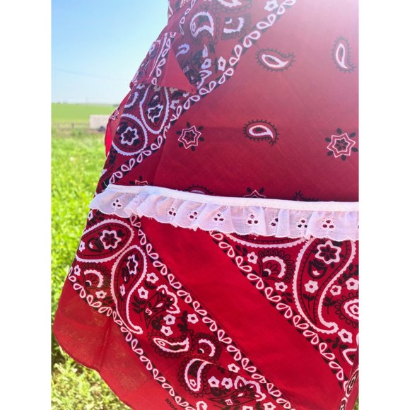 Vintage Red Bandanna Half Apron Western Farmhouse - Picture 2 of 12